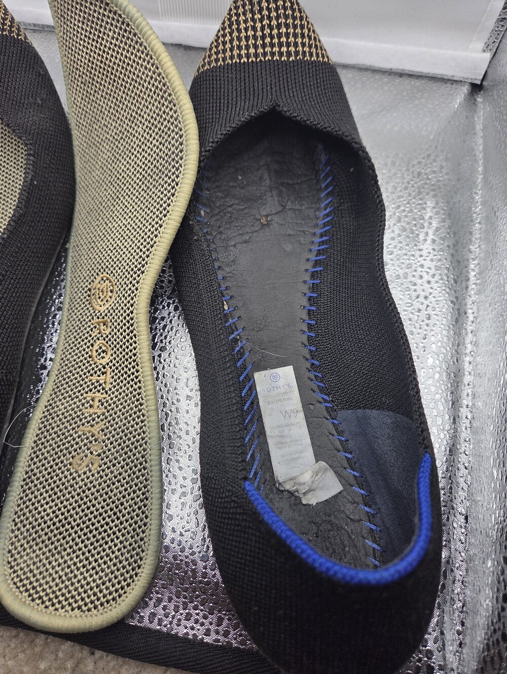 Rothys Black Pointed Toe Knit Flats with Gold Accent - Picture 9 of 9